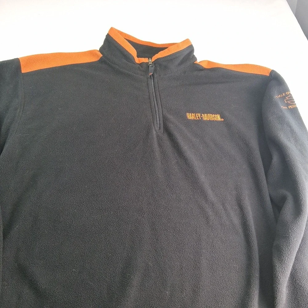 Harley Davidson Jacket Mens XXL Orange Fleece Half Zip Pullover Embroidered Logo